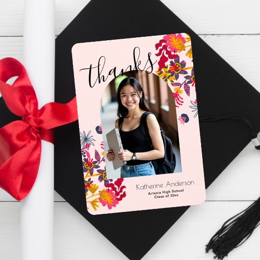 Moderne Graduierungsparty für Arch-Rosa-Foto Dankeskarte