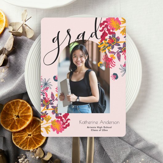 Moderne Graduierungsparty für Arch-Rosa-Foto Einladung