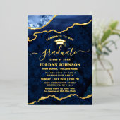 Moderne Graduierungsparty für Blaue Marmorplatte G Folieneinladung (Stehend vorne)