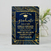 Moderne Graduierungsparty für Blaue Marmorplatte G Folieneinladung (Stehend vorne)