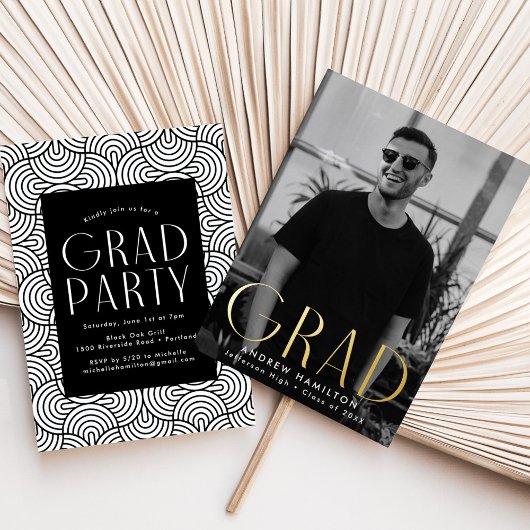 Moderne Graduierungsparty für Gold Foil Foto Folieneinladung