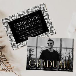 Moderne Graduierungsparty für Gold Foil Foto Folieneinladung