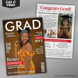 Moderne Graduierungsparty Invite Grad Magazine Cov Feiertagskarte