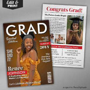 Moderne Graduierungsparty Invite Grad Magazine Cov Feiertagskarte