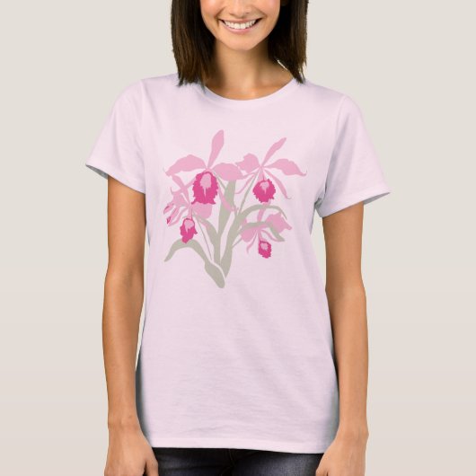 Moderne Grafik im Cattleya-Stil Orchideen Rosa Tee (Vorderseite)