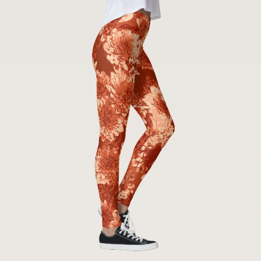Moderne grafische Dahlia-Blume, Mandarin Orange Leggings (Rechts)