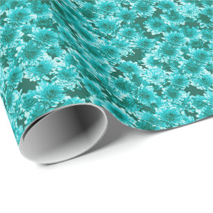 Moderne grafische Dahlia Muster, Aquamarin und Aqu Geschenkpapier