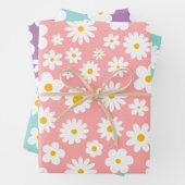 Moderne grafische Daisy Pink Blue & Lila Pastel Geschenkpapier Set (Beispiel)