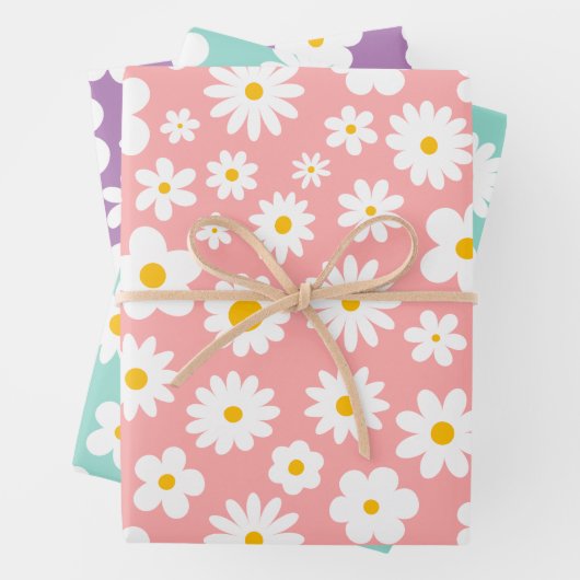 Moderne grafische Daisy Pink Blue & Lila Pastel Geschenkpapier Set (Beispiel)