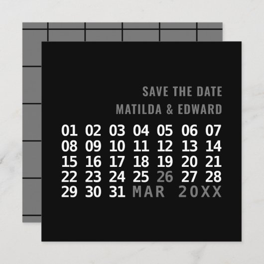 Moderne grafische Kalender Hochzeit speichern das  Save The Date (Vorne/Hinten)