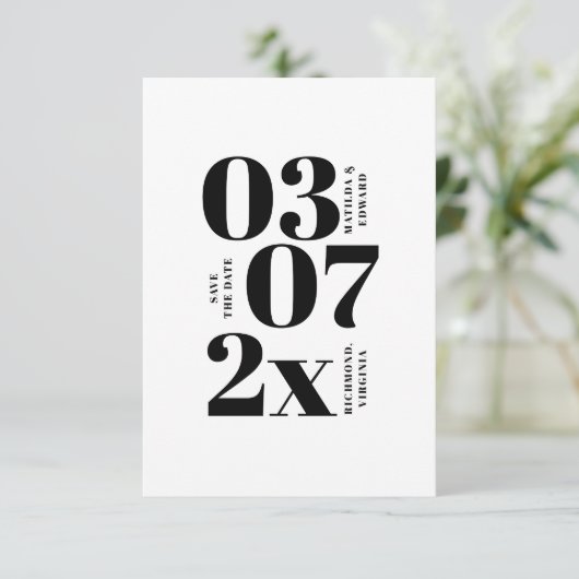 Moderne, grafische minimale Hochzeit speichern das (Stehend Vorderseite)