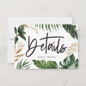 Moderne grafische Skripttexte Hochzeitsdetails RSVP Karte (Vorderseite)