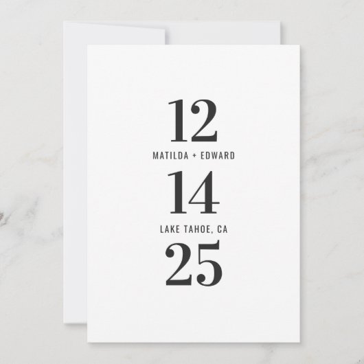 Moderne, grafische, typografische monochrome Hochz Save The Date (Vorderseite)