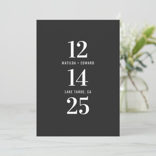 Moderne, grafische, typografische monochrome Hochz Save The Date (Stehend Vorderseite)
