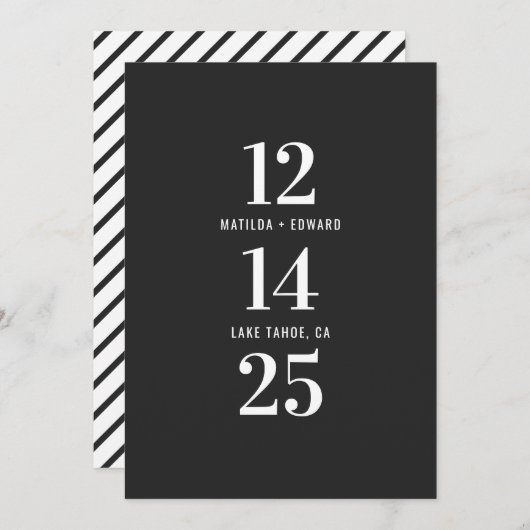 Moderne, grafische, typografische monochrome Hochz Save The Date (Vorne/Hinten)