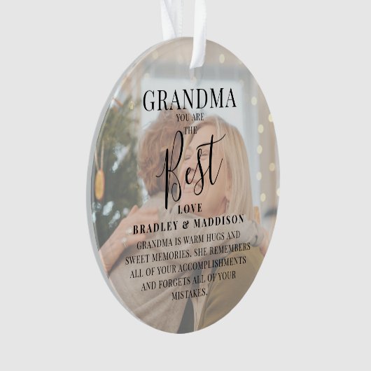 Moderne "GRANDMA" 2 Foto Namen & Zitat Weihnachten Ornament (Vorderseite)
