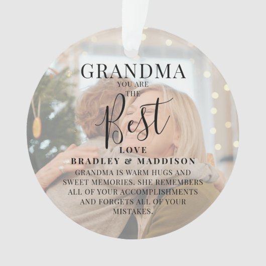 Moderne "GRANDMA" 2 Foto Namen & Zitat Weihnachten Ornament (Vorderseite)