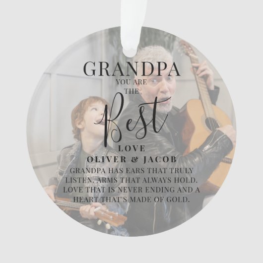 Moderne "GRANDPA" 2 Foto Namen & Zitat Weihnachten Ornament (Vorderseite)