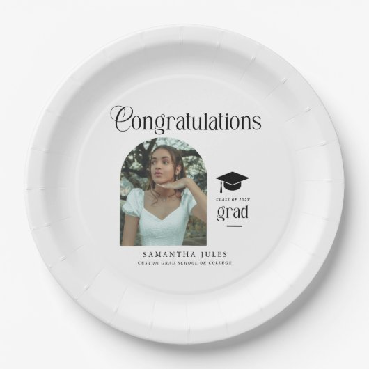Moderne Gratulation Abschlussfoto Abschluss Bogen Pappteller (Vorderseite)