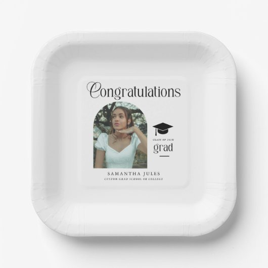 Moderne Gratulation Abschlussfoto Abschluss Bogen Pappteller (Vorderseite)