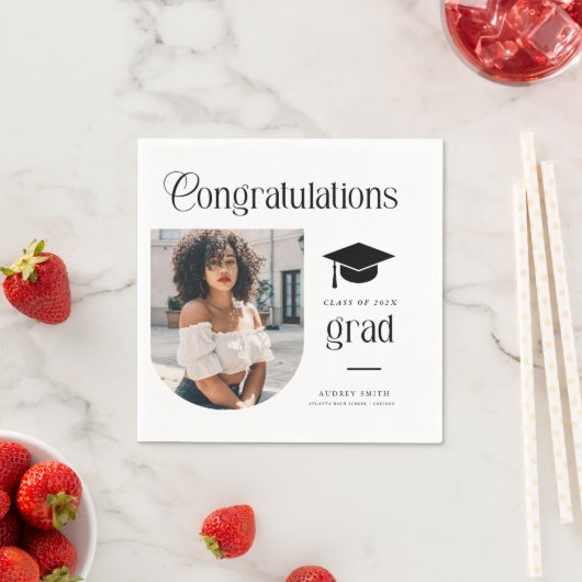 Moderne Gratulations-Grad-Foto-Abschluss-Bogen Serviette (Beispiel)
