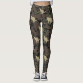 Moderne Grau Braun Grün Katzen Tarnmuster Leggings (Vorderseite)