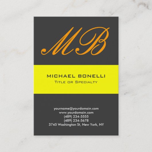 Moderne, grau-gelb-orangefarbene Monogramm-Visiten Visitenkarte (Vorderseite)
