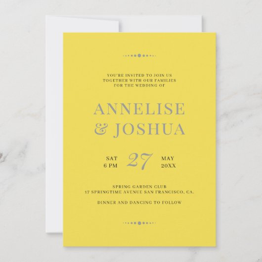 Moderne, grau-gelbe Hochzeit mit einfachem Foto Einladung (Vorderseite)