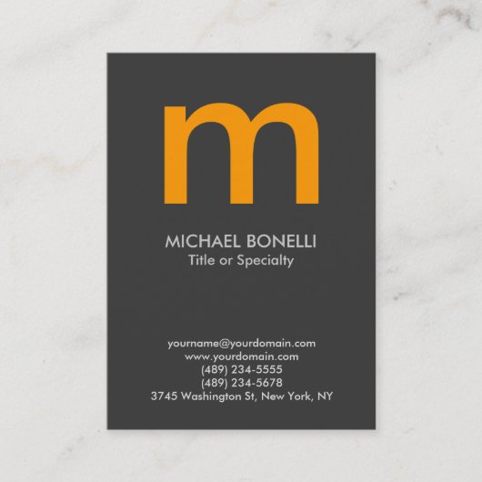 Moderne, grau-gelbe Monogramm-Visitenkarte Visitenkarte (Vorderseite)
