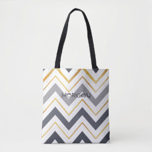 Moderne Grau & Gold Zickzack Personalisiert Tote B Tasche