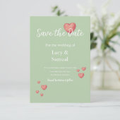 Moderne Grau-Grüne Herz-Save-the-Date-Karte Save The Date (Stehend Vorderseite)