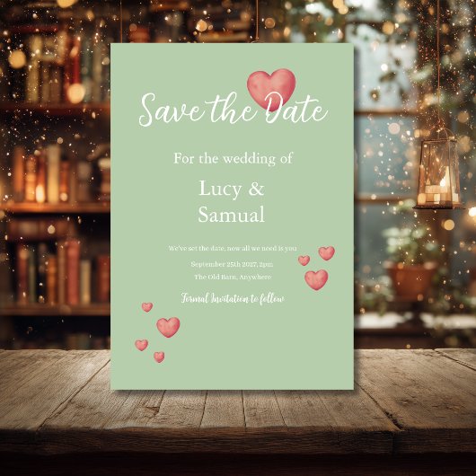 Moderne Grau-Grüne Herz-Save-the-Date-Karte Save The Date