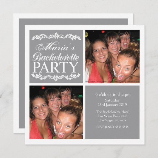 Moderne Grau-Junggeselinnen-Abschied-Fotokarten Einladung (Vorne/Hinten)