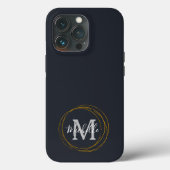 Moderne Grau/Schwarz/Gold Monogramm Case-Mate iPhone Hülle (Rückseite)