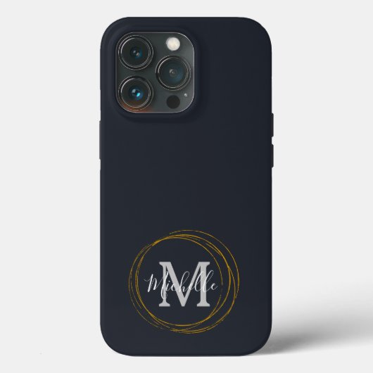Moderne Grau/Schwarz/Gold Monogramm Case-Mate iPhone Hülle (Rückseite)