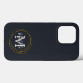 Moderne Grau/Schwarz/Gold Monogramm Case-Mate iPhone Hülle (Rückseite (Horizontal))