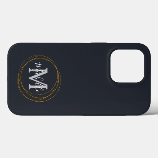 Moderne Grau/Schwarz/Gold Monogramm Case-Mate iPhone Hülle (Rückseite (Horizontal))