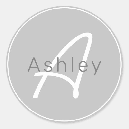 Moderne Grau & Weiß | Cooler Name und Monogramm Runder Aufkleber (Vorderseite)