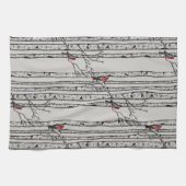 Moderne Graubäume und Vögel des Roten Kardinals Geschirrtuch (Horizontal)