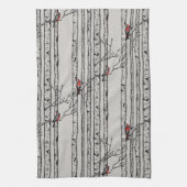 Moderne Graubäume und Vögel des Roten Kardinals Geschirrtuch (Vertikal)