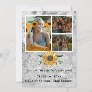 Moderne graue 4-Foto-Collage Sonnenblumen-Abschlus Ankündigung