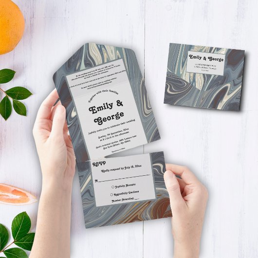 Moderne, graue Abstrakte Malerei Chic Wedding All In One Einladung