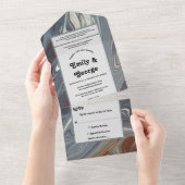 Moderne, graue Abstrakte Malerei Chic Wedding All In One Einladung (Abreißen)