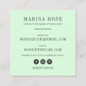 Moderne graue Aquarellfarben Blume Rose minzgrün Quadratische Visitenkarte (Rückseite)