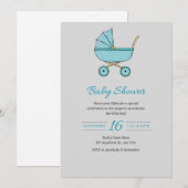 Moderne graue Babydusche Einladung mit Stroller (Vorne/Hinten)