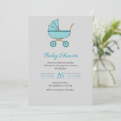 Moderne graue Babydusche Einladung mit Stroller (Stehend Vorderseite)