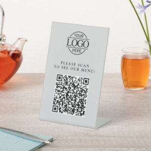 Moderne graue benutzerdefinierte Geschäfts-Logo-QR Sockelschild