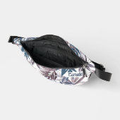 Moderne graue blaue tropische Leaf Name Custom Tra Bauchtasche (Offen)