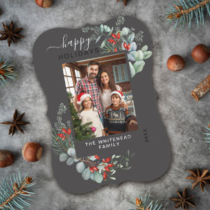 Moderne graue Botanik-Weihnachtsfotografie Feiertagskarte