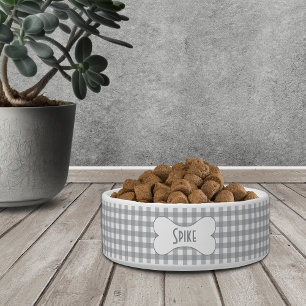 Moderne graue Buffalo-Karo mit Namen in Hundeknoch Napf